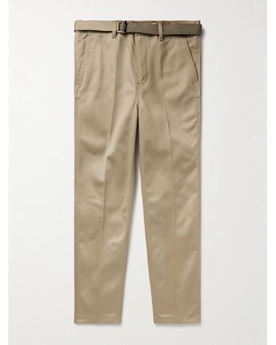 Sacai Slim-fit Straight-leg Belted Cotton-twill Trousers - Natural