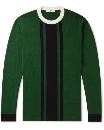 MR P. Striped Cotton And Lyocell-blend Sweater - Green
