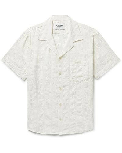 Corridor NYC Camp-collar Striped Cotton-blend Seersucker Shirt - White