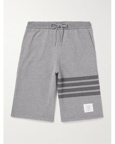 Thom Browne Straight-leg Striped Cotton-jersey Drawstring Shorts - Grey