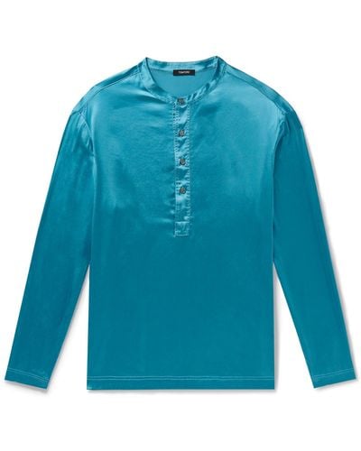 Tom Ford Stretch-silk Satin Henley Pajama Top - Blue