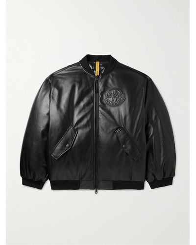 Moncler Genius Roc Nation By Jay-z Cassiopeia Reversible Logo-embossed Leather And Quilted Shell Down Bomber Jacket - Black