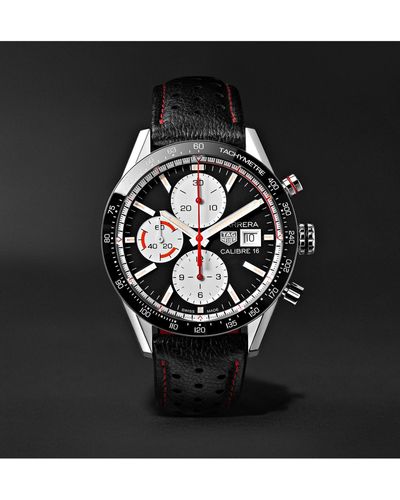 Tag Heuer Carrera Limited Edition Indy 500 Automatic Chronograph 41mm Steel And Leather Watch - Black