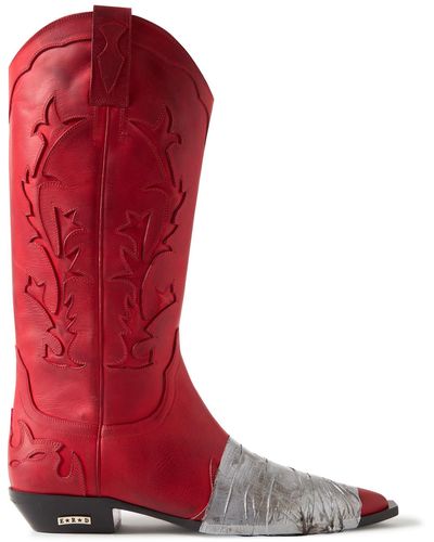 Enfants Riches Deprimes Embellished Paneled Leather Cowboy Boots - Red