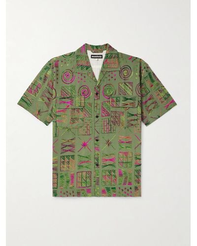 Monitaly 50's Milano Camp-collar Embroidered Cotton Shirt - Green