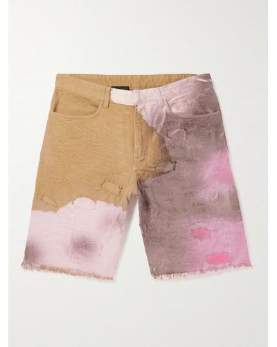 Givenchy Wide-leg Distressed Tie-dyed Denim Shorts - Multicolour
