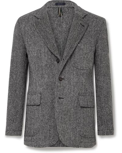 Drake's Mk. Vii Games Slim-fit Herringbone Virgin Wool Tweed Blazer - Gray