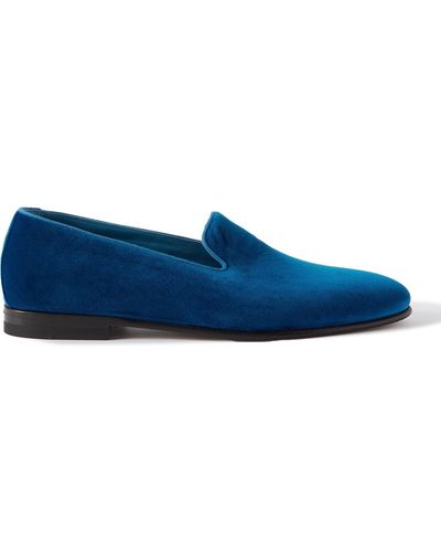 Manolo Blahnik Mario Grosgrain-trimmed Velvet Loafers - Blue