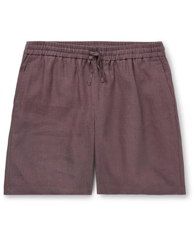 De Bonne Facture Easy Straight-leg Linen Drawstring Shorts - Purple