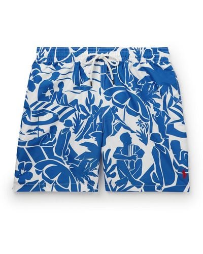 Polo Ralph Lauren Traveler Straight-leg Mid-length Printed Recycled Swim Shorts - Blue