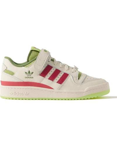 adidas Originals The Grinch Forum Low V2 Suede-trimmed Leather Sneakers - Pink
