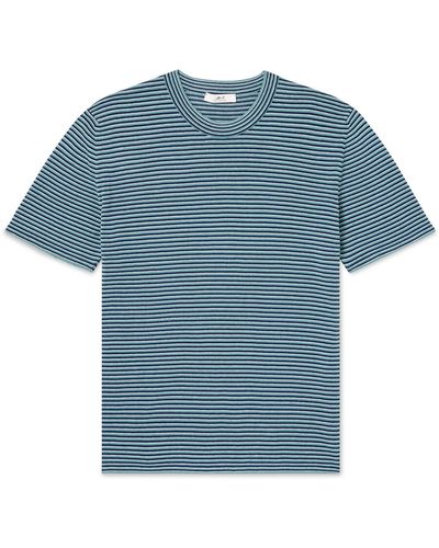MR P. Striped Cotton And Linen-blend T-shirt - Blue