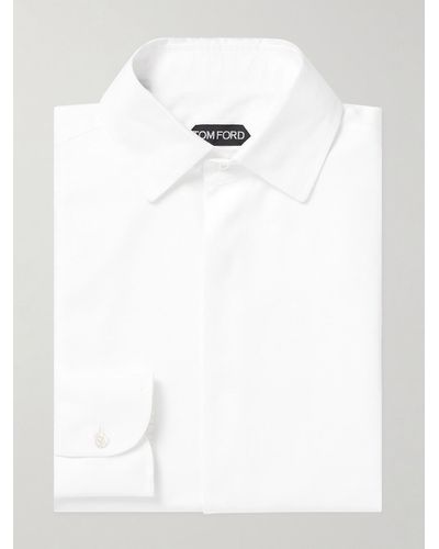Tom Ford Bib-front Cotton-poplin And Piqué Tuxedo Shirt - White