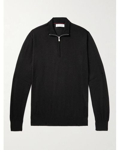 Brunello Cucinelli Cashmere And Silk-blend Half-zip Jumper - Black