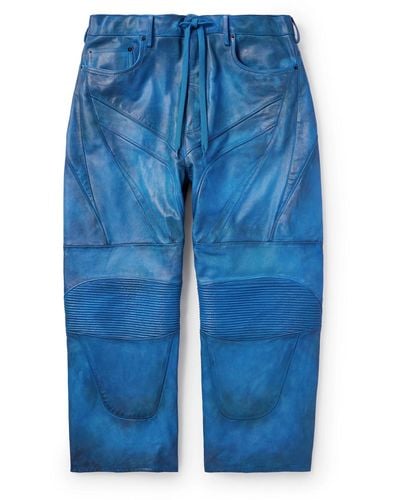 Balenciaga Biker Wide-leg Paneled Leather Drawstring Pants - Blue