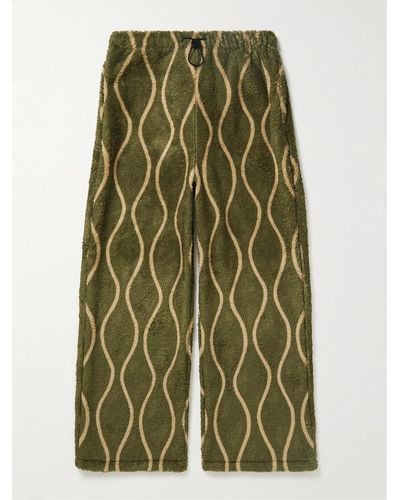 Kapital Hose mit geradem Bein aus gestreiftem Fleece - Grün