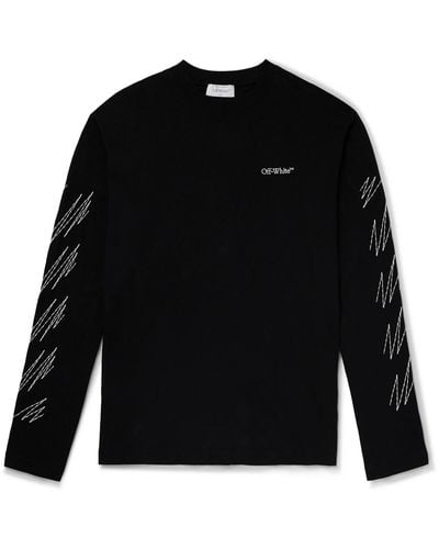 Off-White c/o Virgil Abloh Logo-print Embroidered Cotton-jersey T-shirt - Black
