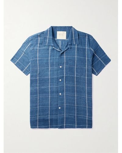 Kardo Convertible-collar Embroidered Cotton-muslin Shirt - Blue