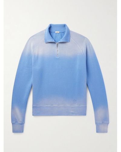 Loewe Felpa in jersey di cotone tie-dye con logo ricamato e mezza zip Anagram - Blu