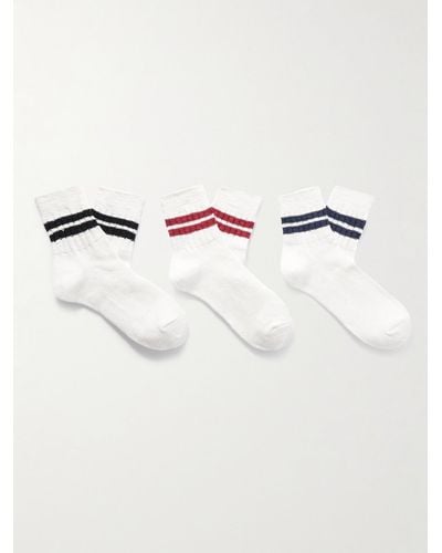 Anonymous Ism Slub Line Q Three-pack Ribbed Striped Cotton-blend Socks - Natural
