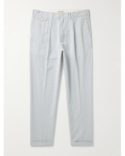 Alex Mill Standard Straight-leg Pleated Striped Cotton-seersucker Trousers - White