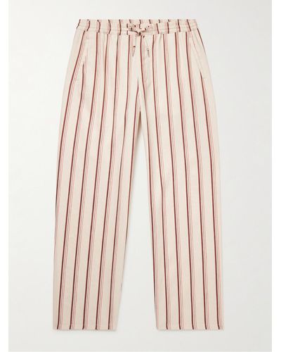 A Kind Of Guise Samurai Straight-leg Striped Linen And Cotton-blend Drawstring Pants - Natural