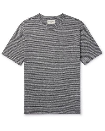 Officine Generale Striped Cotton And Linen-blend T-shirt - Gray