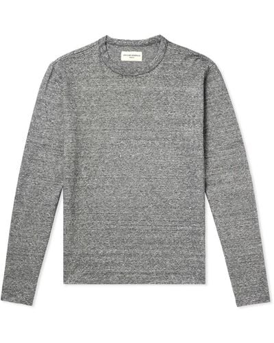 Officine Generale Striped Cotton And Linen-blend T-shirt - Gray