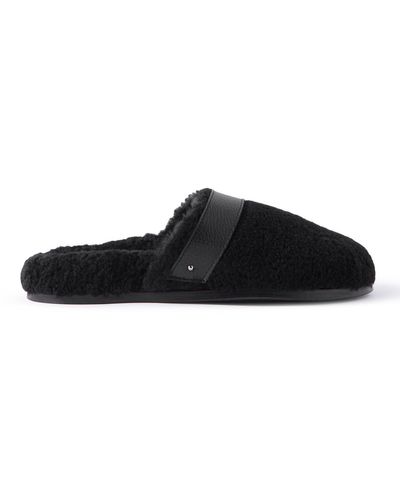 MR P. Leather-trimmed Shearling Slippers - Black