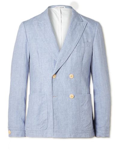 Oliver Spencer Double-breasted Linen Suit Jacket - Blue