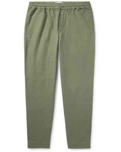 Folk Assembly Cropped Tapered Washed Cotton-moleskin Pants - Green