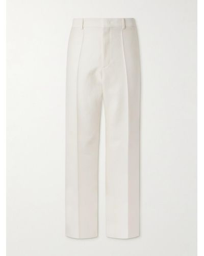 Valentino Garavani Straight-leg Pleated Wool And Silk-blend Crepe Trousers - White