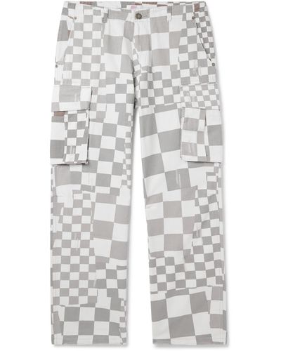 ERL Straight-leg Distressed Checked Cotton-canvas Cargo Pants - Gray