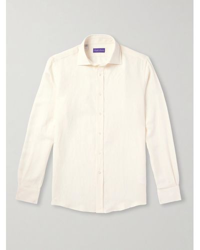 Ralph Lauren Purple Label Cutaway-collar Silk And Linen-blend Shirt - Natural