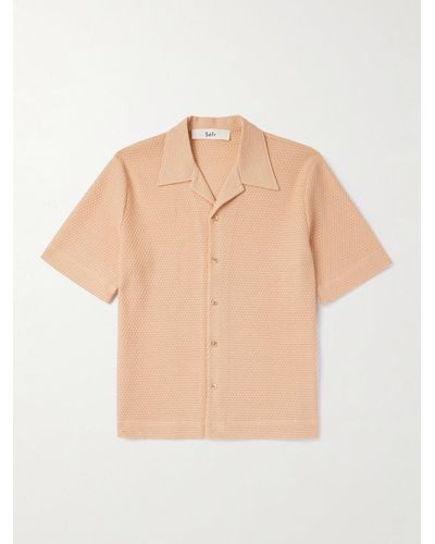 Séfr Noam Camp-collar Waffle-knit Cotton-blend Shirt - Natural
