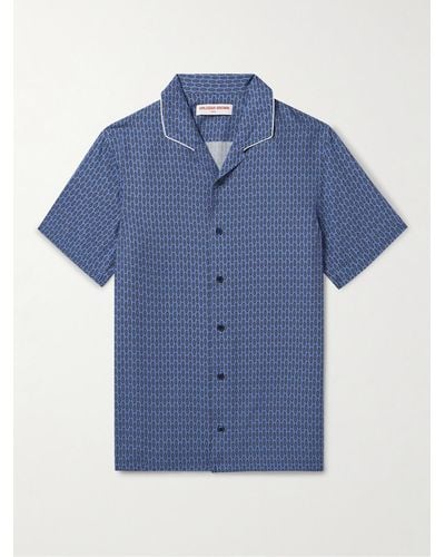 Orlebar Brown Hibbert Perez Camp-collar Printed Lyocell Shirt - Blue