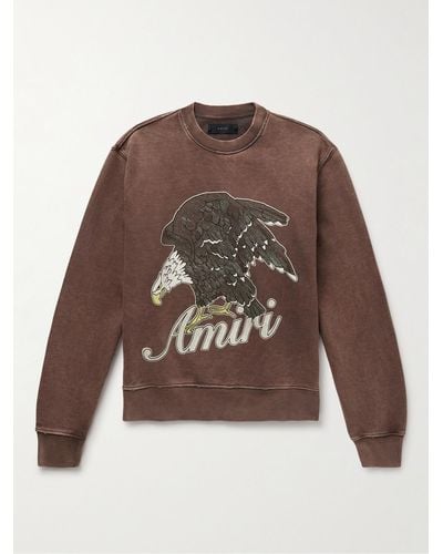 Amiri Glittered Logo-print Cotton-jersey Sweatshirt - Brown
