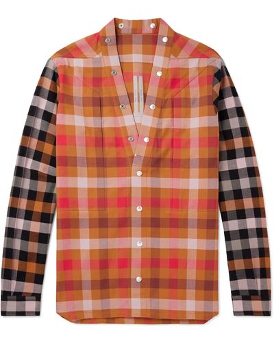 Rick Owens Checked Cotton-flannel Shirt - Orange