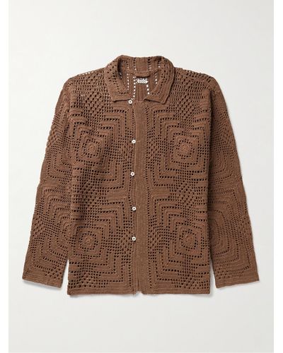 Bode Crocheted Cotton Shirt - Brown