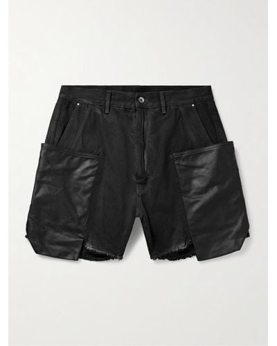 Rick Owens Stefan Straight-leg Leather And Denim Shorts - Black