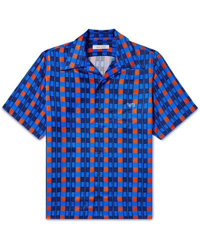 Wales Bonner Camp-collar Logo-embroidered Printed Satin Shirt - Blue