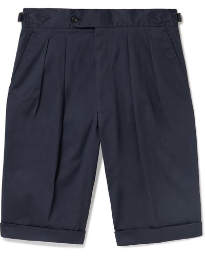 Richard James Straight-leg Pleated Stretch-cotton Twill Shorts - Blue