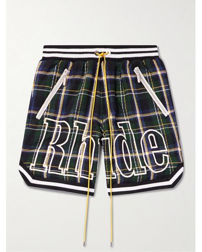 Rhude Logo-embroidered Checked Cotton-flannel Drawstring Shorts - Black