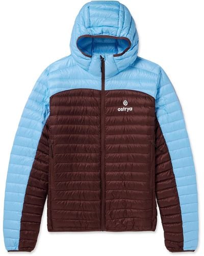 Ostrya Throwing Fits Sapwood Logo-print Colour-block Quilted Ripstop Hooded Down Jacket - Blue