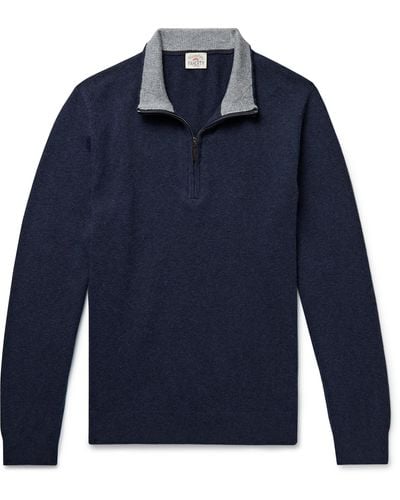 Faherty Jackson Hole Organic Cotton-blend Half-zip Sweater - Blue