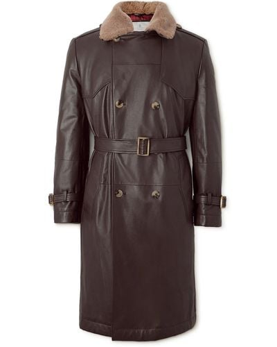 Brunello Cucinelli Double-breasted Shearling-trimmed Leather Trench Coat - Brown
