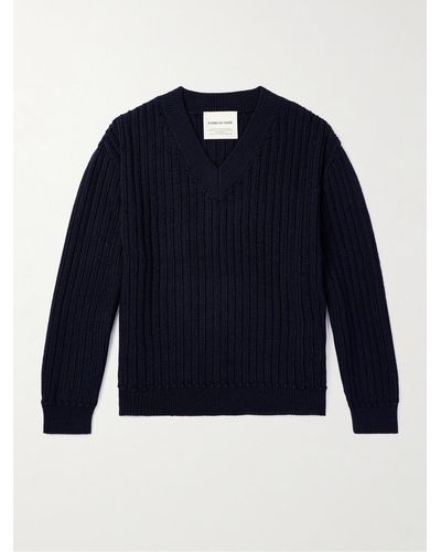 A Kind Of Guise Saimir Ribbed Merino Wool And Silk-blend Sweater - Blue