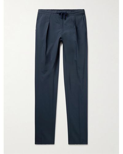 Incotex Venezia 1951 Slim-fit Pleated Cotton-blend Poplin Trousers - Blue