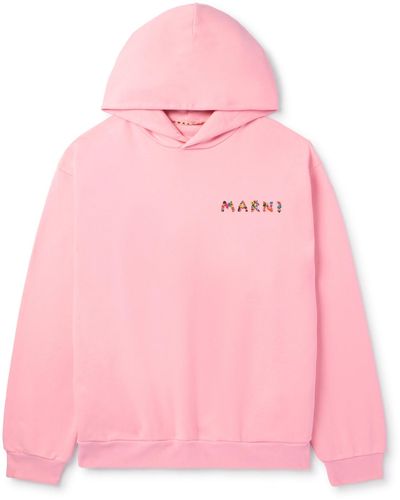 Marni Oversized Logo-print Cotton-jersey Hoodie - Pink
