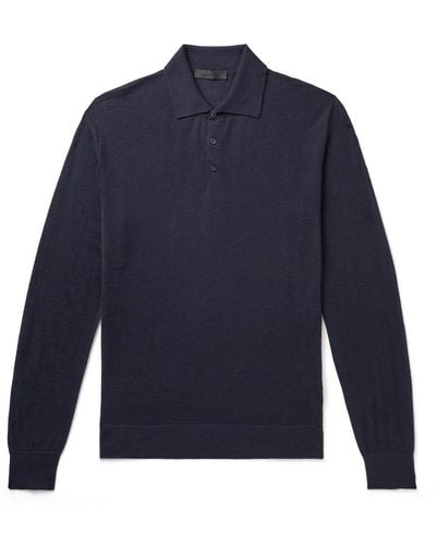 Saman Amel Slim-fit Cashmere And Silk-blend Polo Shirt - Blue